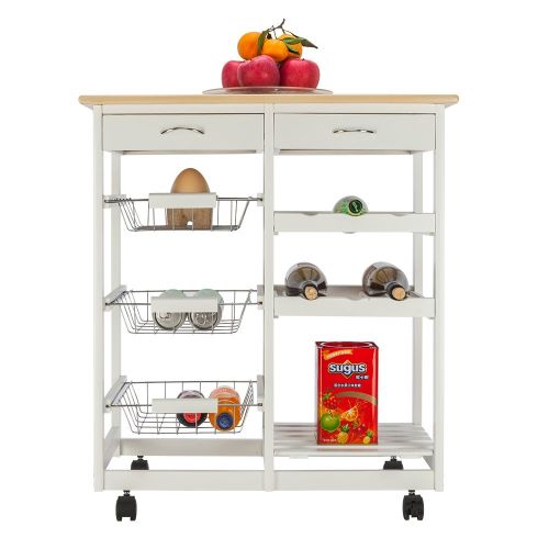 Free shipping Moveable Kitchen Cart with Two Drawers & Two Wine Racks & Three Baskets White YJ Free shipping Moveable Kitchen Cart with Two Drawers & Two Wine Racks & Three Baskets White YJ