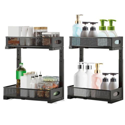 2Pcs Under Sink Organizer 2 Tier Pull Out Cabinet Baskets Storage Shelf Sliding Storage Drawers Rack with 5 Adjustable Height Mesh Baskets for Home Ki 2Pcs Under Sink Organizer 2 Tier Pull Out Cabinet Baskets Storage Shelf Sliding Storage Drawers Rack with 5 Adjustable Height Mesh Baskets for Home Ki